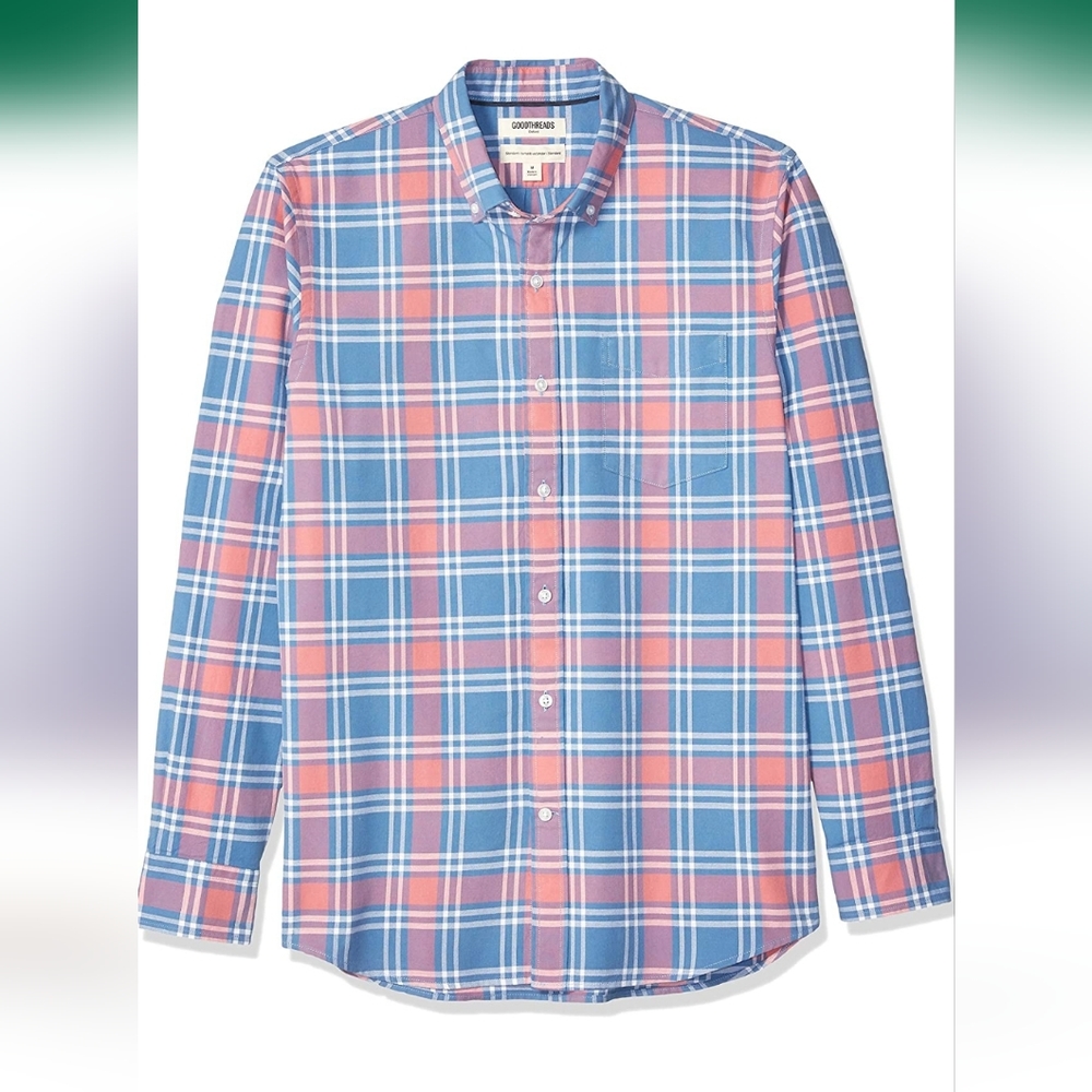 Goodthreads Men's Standard-Fit Long Sleeve Oxford Shirt, Blue/Pink